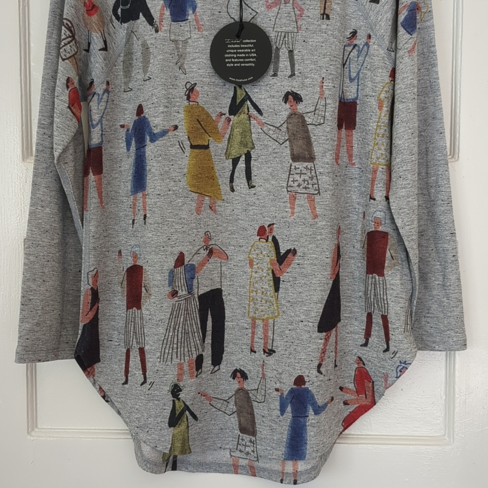 NWT Inoah Long Sleeve Shirt Medium Curve Hem Gray People Dancing Art To Wear - Picture 5 of 13